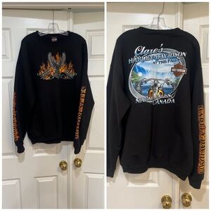 Harley Davidson Clares Niagara Falls Black‎ fleece sweater flames rare Sz Medium